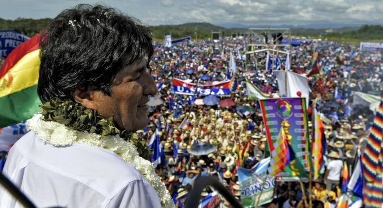 A huge crowd turned out to see Bolivian President Evo Morales launch his campaign for re-election in Chimore, Cochabamba on May 18, 2019