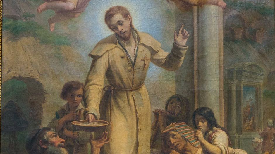 Malowidło ze świętym  Benedyktem Józefa Labre w kościele Santa Maria ai Monti
