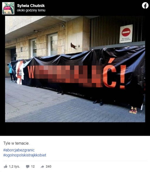 Wpis Sylwii Chutnik na Facebooku