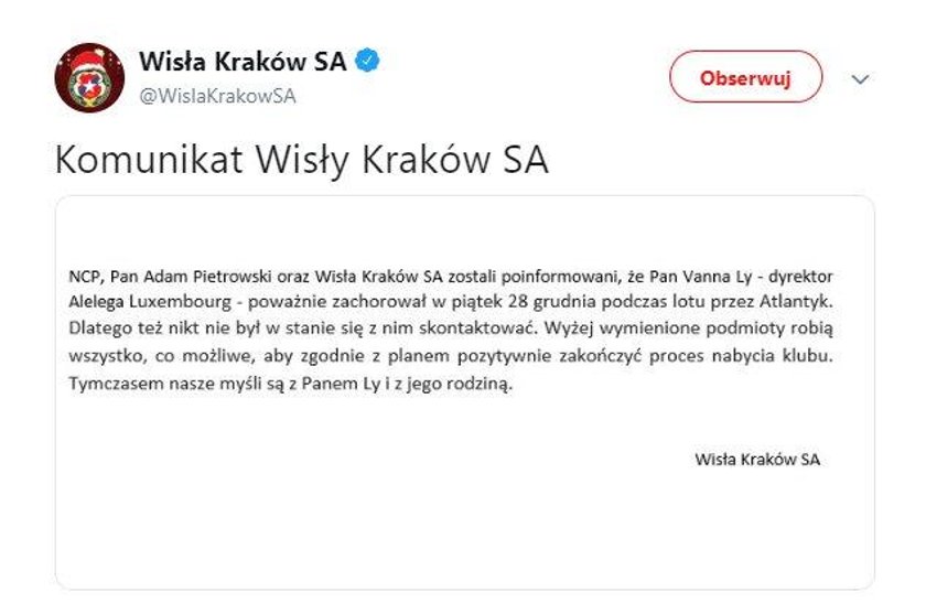 Kuriozalne oświadczenie Wisły Kraków