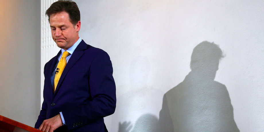 Nick Clegg announces his resignation as leader of the Liberal Democrats. May 8, 2015.