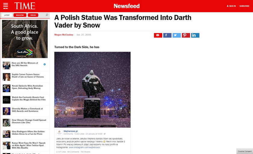 Polski pomnik robi furorę za granicą! Wygląda jak Darth Vader