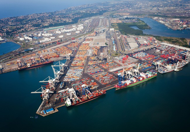 Containers move through the Port of Durban as South Africa works to improve freight logistics.