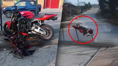 Koszmarny wypadek motocyklisty. Wszystko uwieczniły kamery [NAGRANIE]