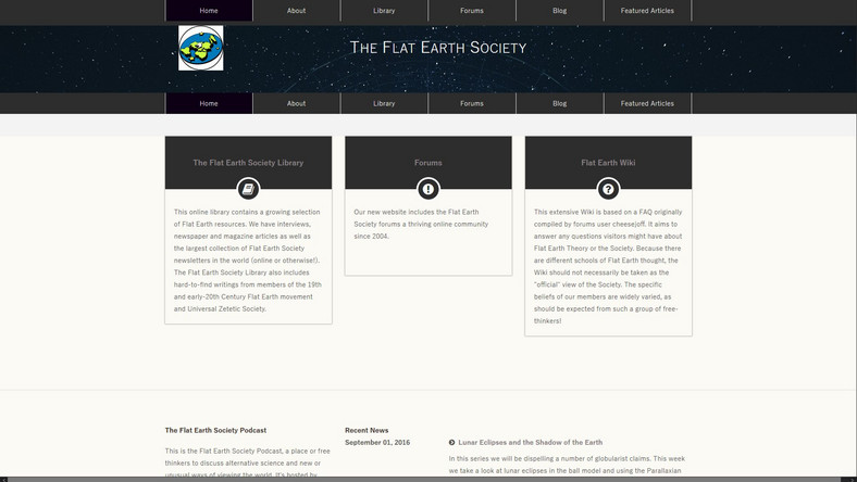 The Flat Earth Society - strona internetowa