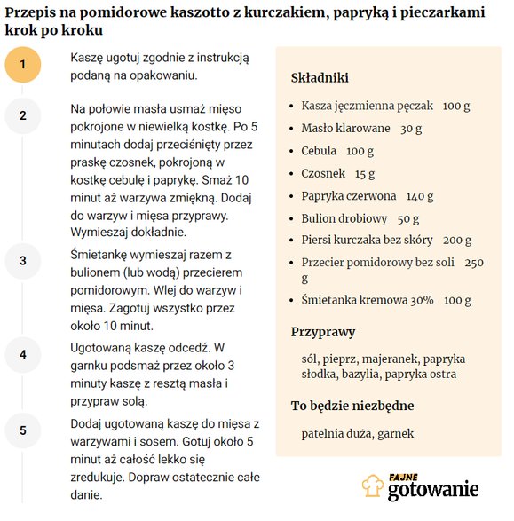 Przepis na pomidorowe kaszotto z kurczakiem, papryką i pieczarkami