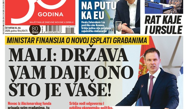 Blic naslovna strana za 16.7.