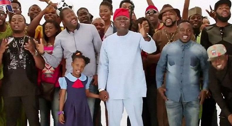 Nigerian celebs with Governor of Lagos state Akinwunmi Ambode during the election period. 