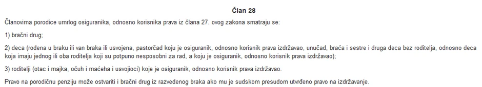 Izvod iz Zakona o penzijskom i invalidskom osiguranju, o porodičnim penzijama