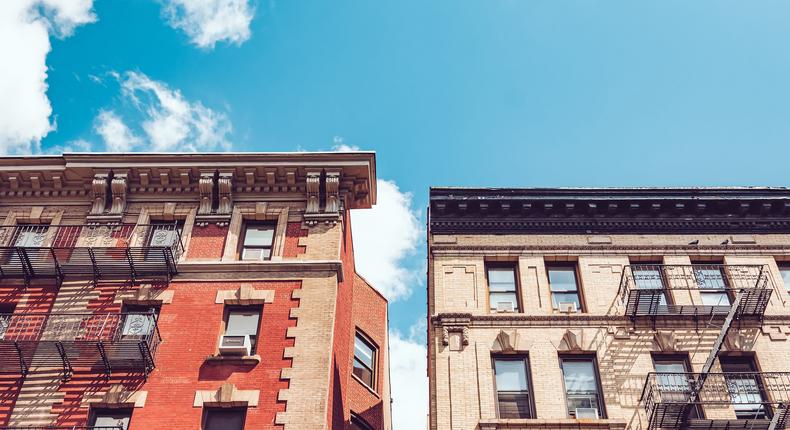 Apartment buildings located in Manhattan, New York.