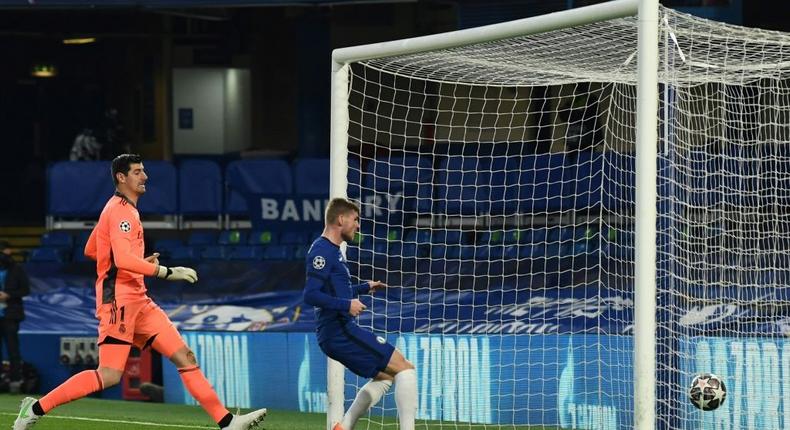 Chelsea striker Timo Werner scores against Real Madrid Creator: Glyn KIRK