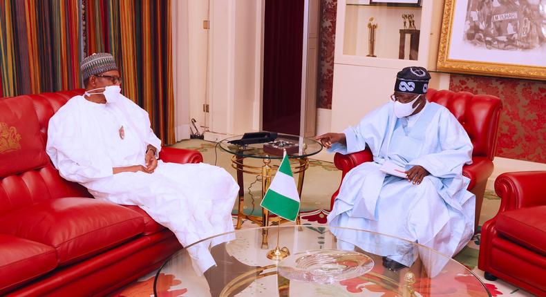 President Muhammadu Buhari and APC National leader, Bola Tinubu. [Presidency]