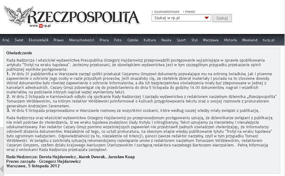 Autor tekstu o trotylu zwolniony