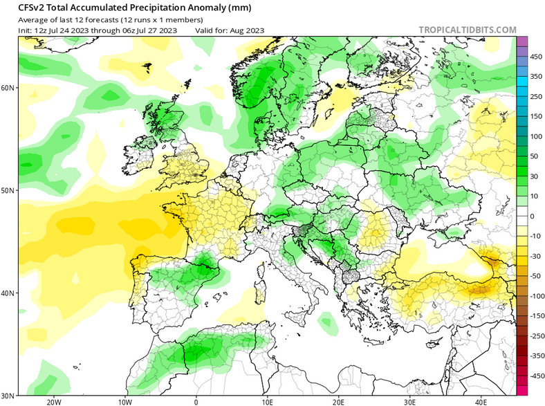 Prognoza opadów dla Europy na sierpień. Miejscami może pojawić się więcej deszczu, ale niestety nie wszędzie