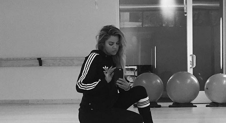 Khloe Kardashian shares a workout selfie