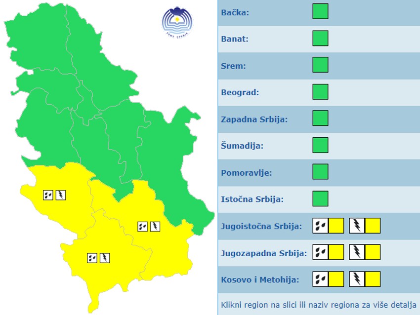 Meteoalarm za utorak
