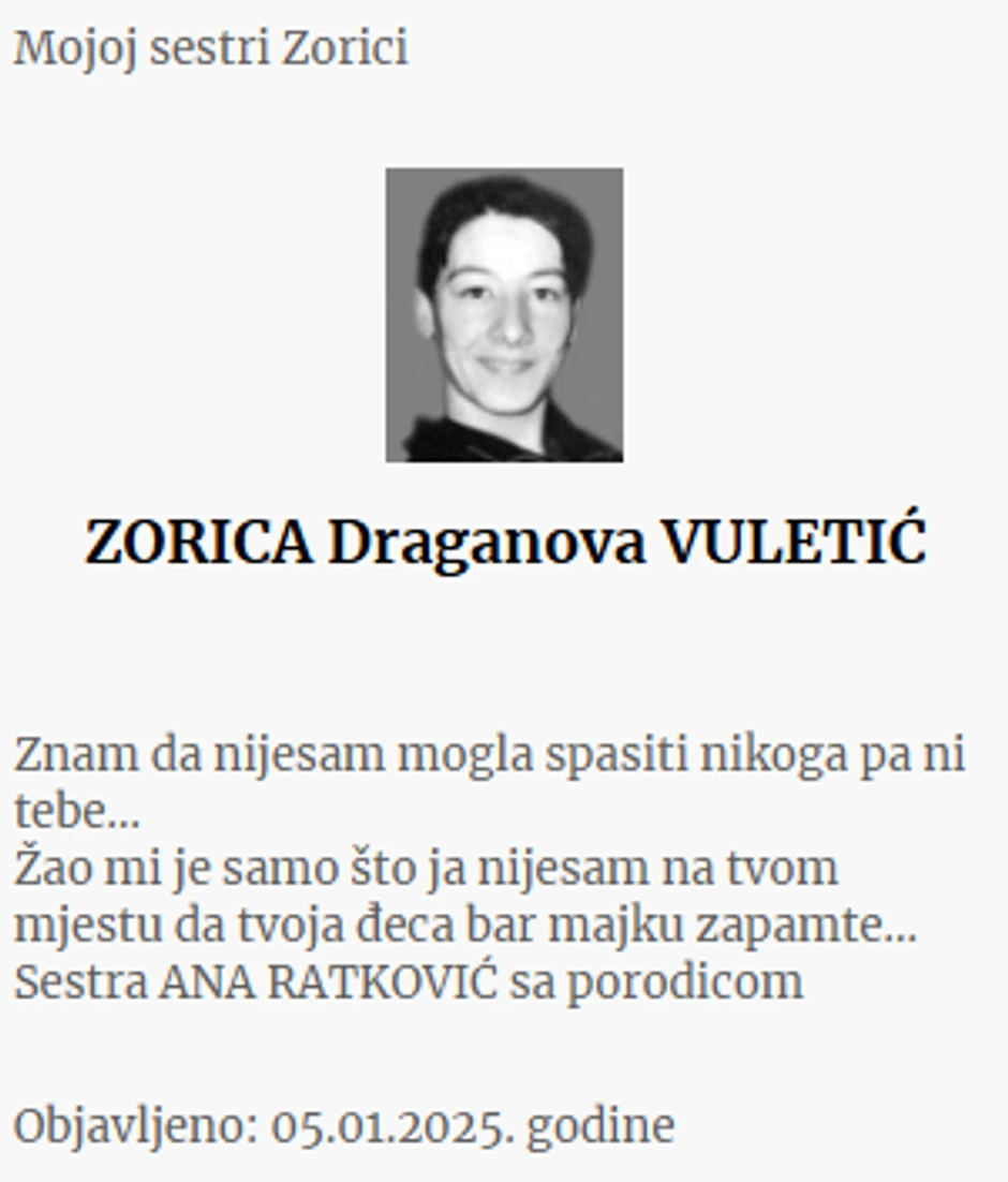 Umrlice Zorici Vuletić