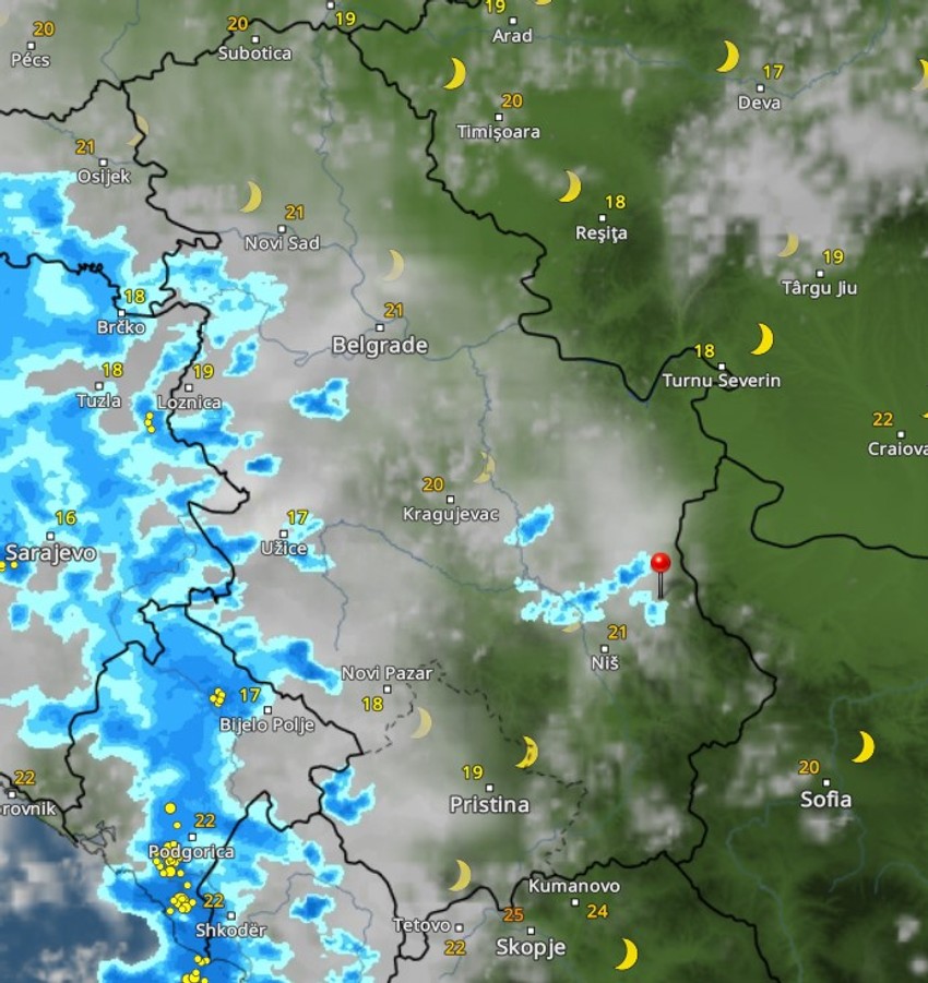 Nevreme tačno u ponoć, u noći između ponedeljka i utorka