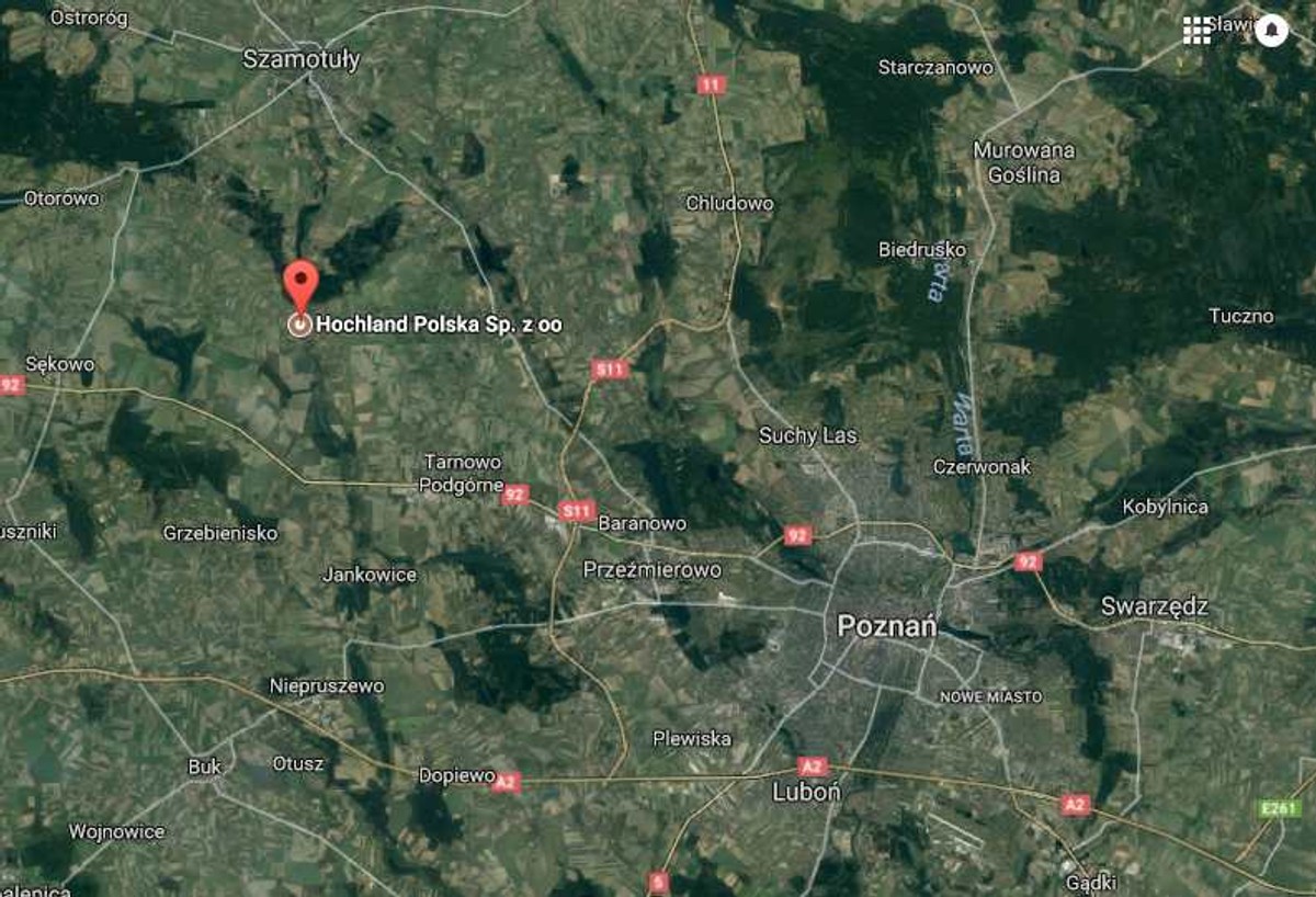 Zakłady Hochland w Kaźmierzu pod Poznaniem, źródło: Google Maps