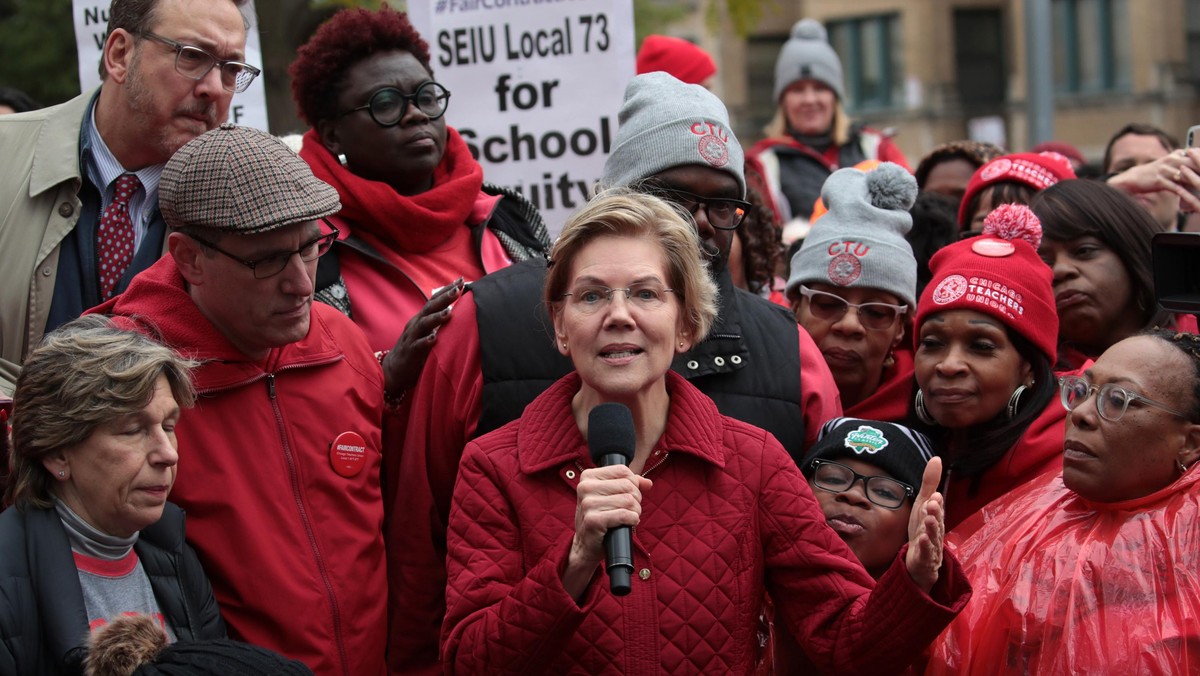 Presidential Candidate Elizabeth Warren Visits Chicago Teachers On Strike