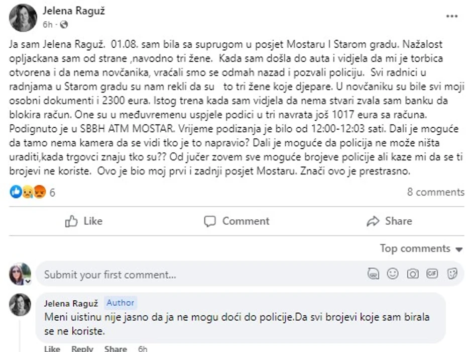 Objave na Fejsbuku Jelene Raguž