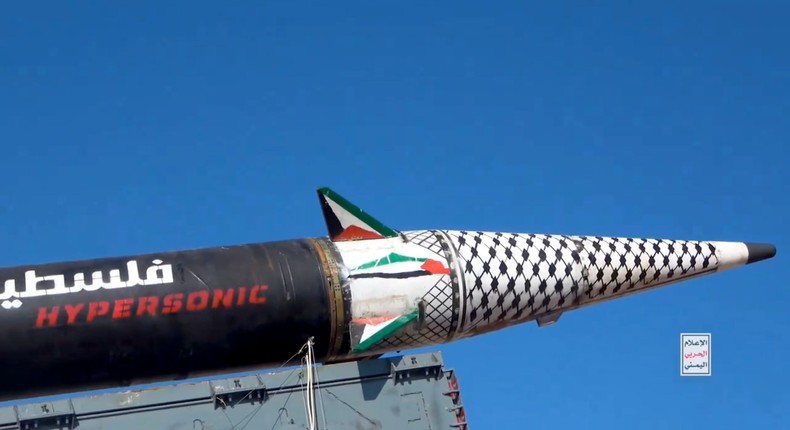 The Houthis wrote hypersonic on their new Palestine 2 missile.Houthi media/Screengrab via X