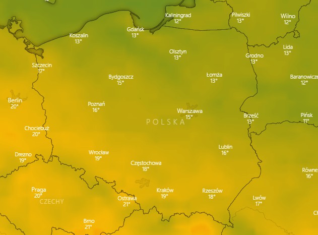 Od poniedziałku zacznie się robić cieplej, fot. Windy.com