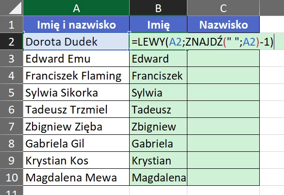 4.2  Wstawienie obliczonej liczby znaków do funkcji LEWY