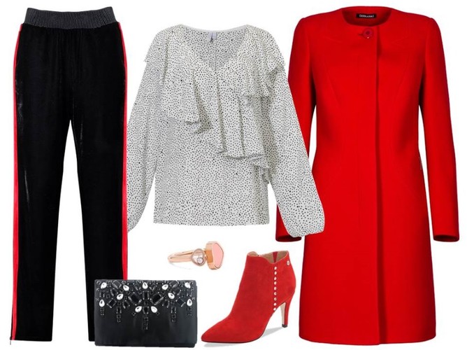 STYLIZACJE na walentynki: Boca/boca.pl, bluzka - Cotton Club/cottonclub.pl, płaszcz - Dziekański/dziekanski.pl, buty - Caprice/caprice.pl, torebka - Menbur/menbur.pl, biżuteria - TK MAXX