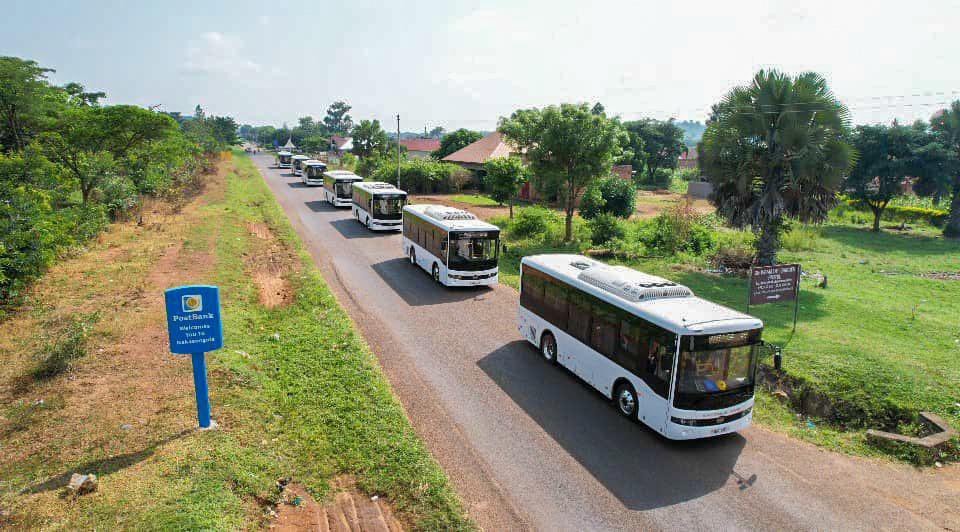 The buses were driven from the assembly plant in Luwero to the Kiira Motors plant in Jinja