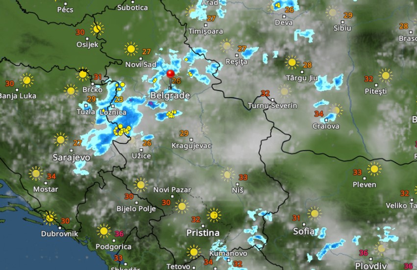 Kretanje padavina u Srbiji u 17 časova