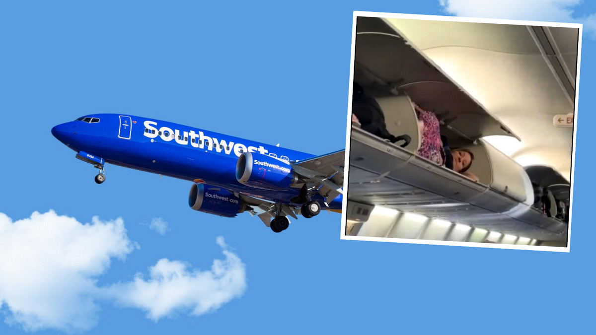 Pasażerka samolotu ucięła sobie drzemkę w schowku na bagaż