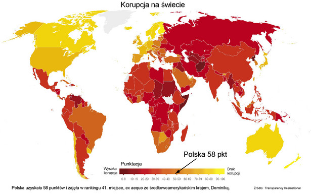 Korupcja na świecie - Polska na 41 miejscu