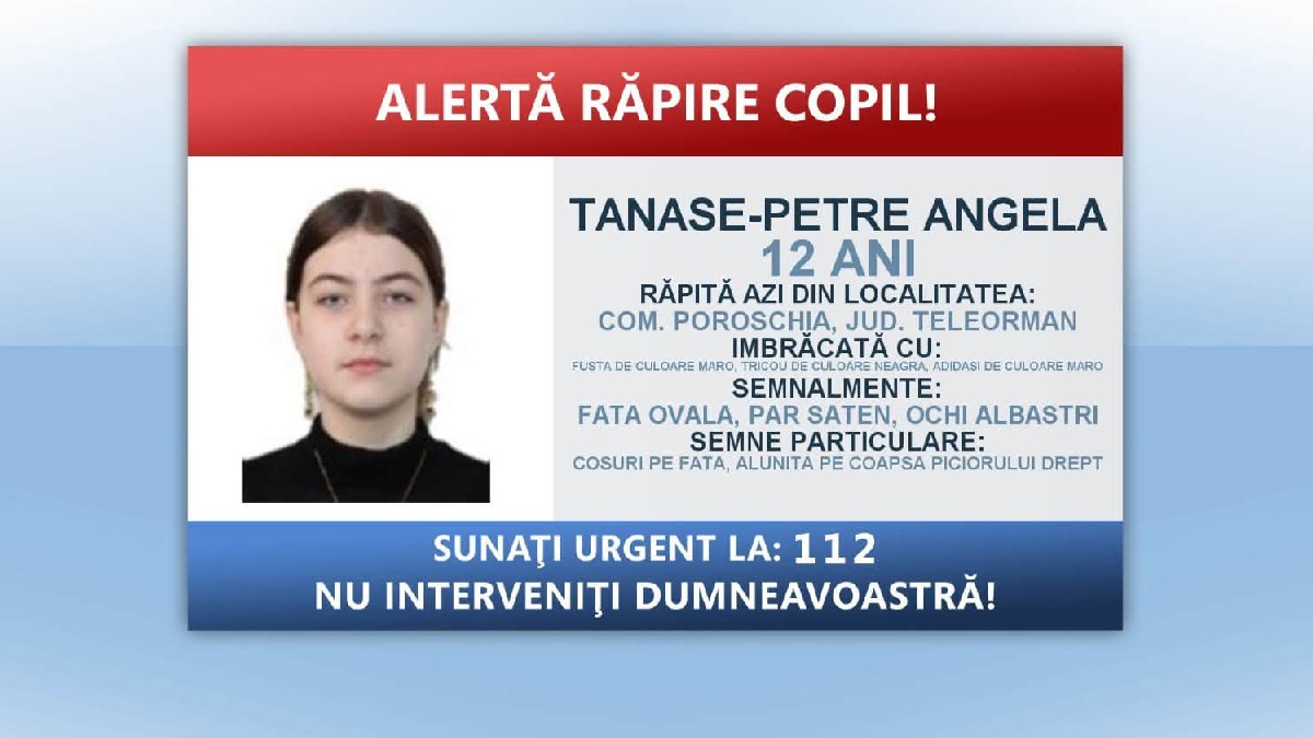 Alertă răpire copil în Teleorman, după ce o fată de 12 ani ar fi fost urcată forțat într-un autoturism de către trei persoane