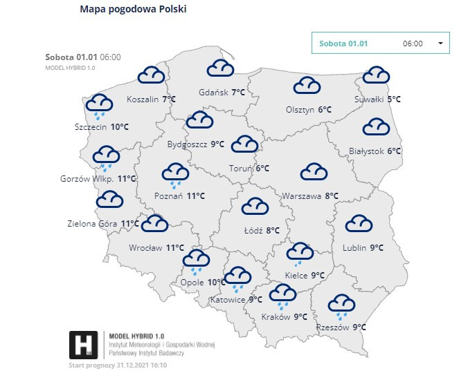 Sobotni poranek przywita prawie całą Polskę deszczem