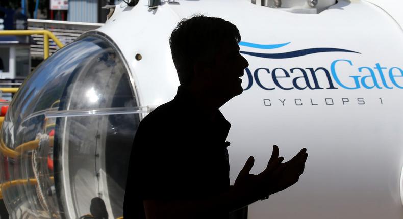 Stockton Rush, OceanGates chief executive, speaks at a press conference with an OceanGate sub.David L. Ryan/The Boston Globe via Getty Images