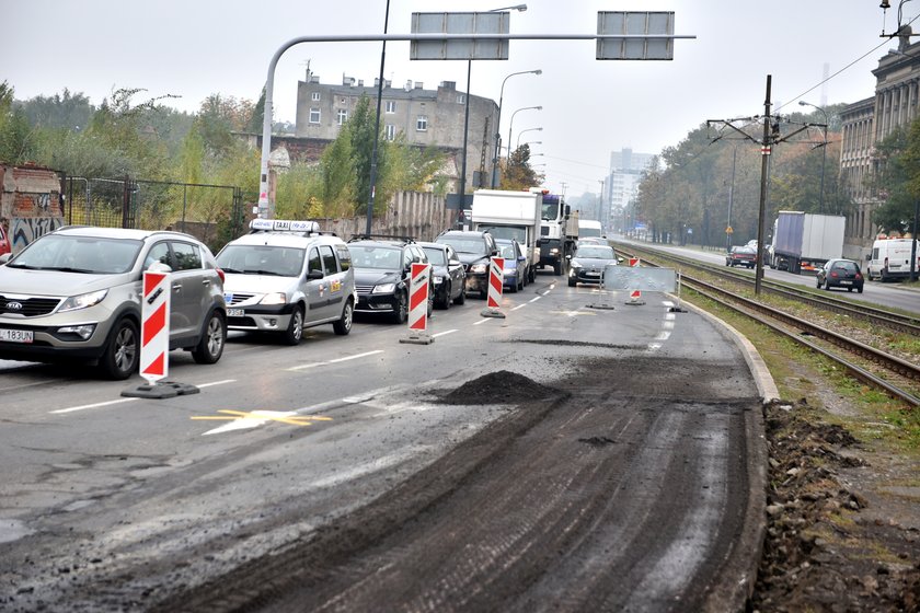 Korek na ulicy Żeromskiego w Łodzi