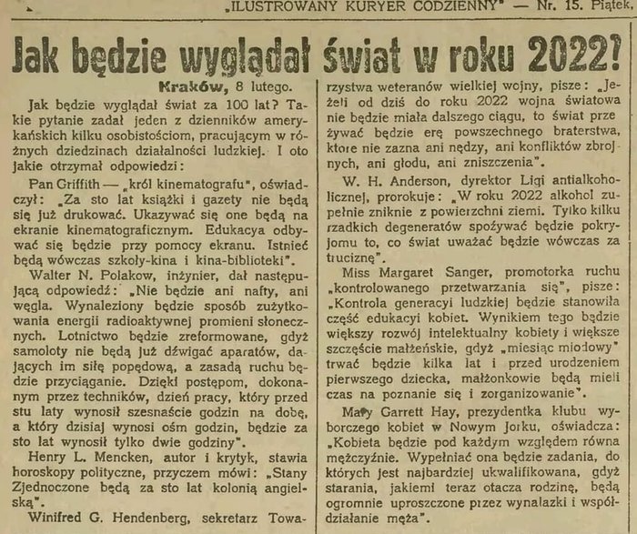 100 lat temu "Ilustrowany Kuryer Codzienny" przewidywał, co będzie w 2022 r.