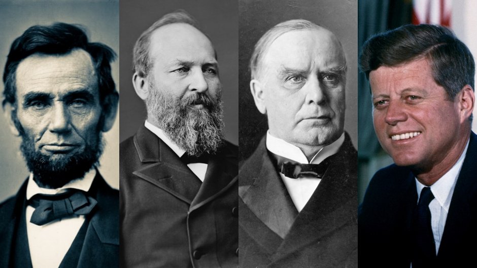 Od lewej: Abraham Lincoln, James Garfield, William McKinley oraz John F. Kennedy - prezydenci USA, którzy zginęli w wyniku zamachu