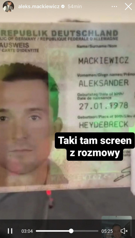 Aleksander Mackiewicz na Instagramie