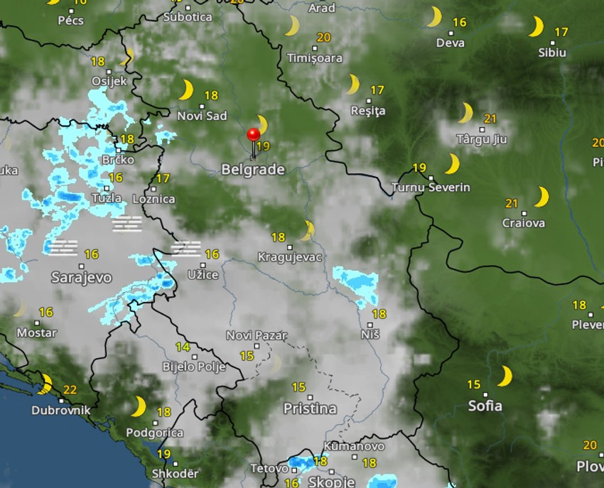 Kretanje nevremena u 5 časova