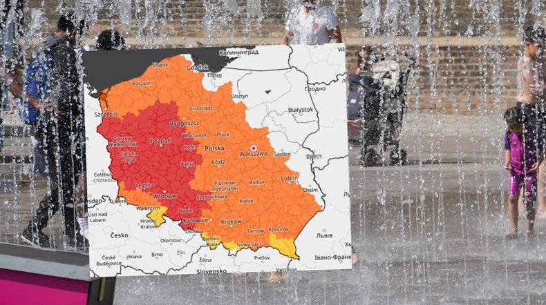 Ostrzeżeniami przed upałem objęta jest już prawie cała Polska (mapa: IMGW)