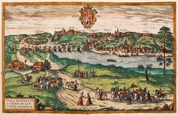 (fot. Grodno na panoramie Brauna i Hogenberga z ok. 1575 r., domena publiczna)