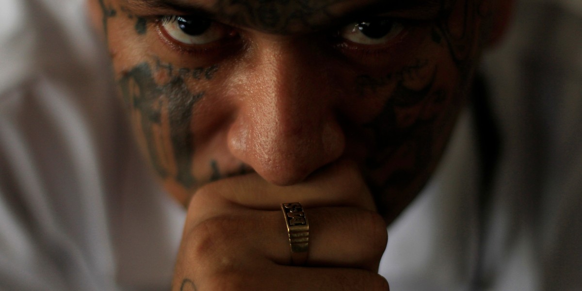 Walter Geovani Salguero, 30, an inmate and member of El Salvador's Mara Salvatrucha (MS-13) gang.