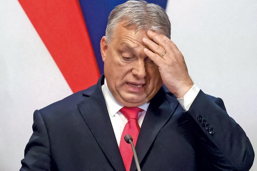 Viktor Orbán podczas konferencji prasowej, Budapeszt, 16 lutego 2024 r.