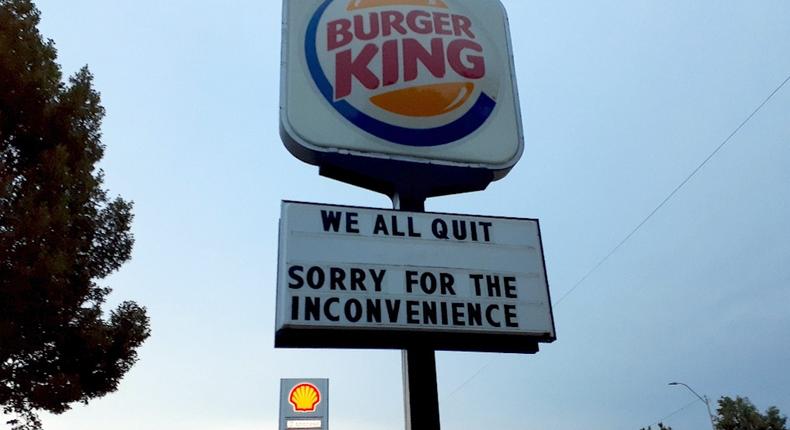 9 employees quit en masse at a Burger King location in Nebraska. They cited egregious working conditions.
