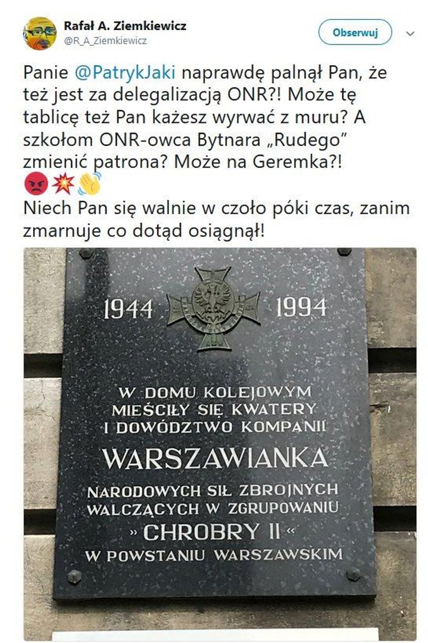 Ziemkiewicz do Jakiego: Niech się pan walnie w czoło. Poszło o ONR