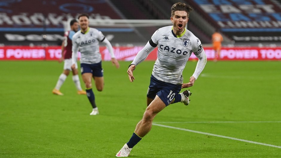 Jack Grealish (Aston Villa) po strzeleniu bramki w meczu z  West Ham United 