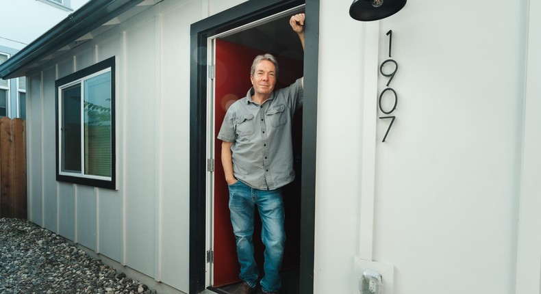 George Warren in front of the ADU he built in his Sacramento backyard.Kevin Craig/Pilotier Studios