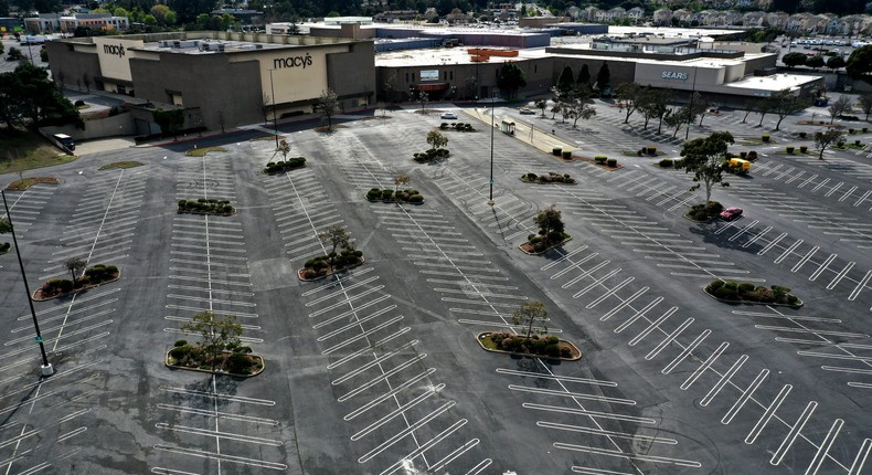 The parking lot at Hilltop Mall sits empty on March 17, 2020 in Richmond, California. Seven San Francisco Bay Area counties have ordered residents to shelter in place in an effort to reduce social interaction and slow the spread of COVID-19.